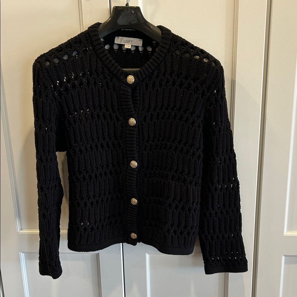 LOFT Black Knit Sweater with Gold Accents